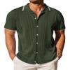 COOFANDY Men's Knit Button Down Shirt Vintage Short Sleeve Polo Shirts Casual Beach Tops Army Green view 1