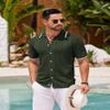COOFANDY Men's Knit Button Down Shirt Vintage Short Sleeve Polo Shirts Casual Beach Tops Army Green view 2