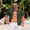COOFANDY Men's Knit Button Down Shirt Vintage Short Sleeve Polo Shirts Casual Beach Tops Army Green view 3