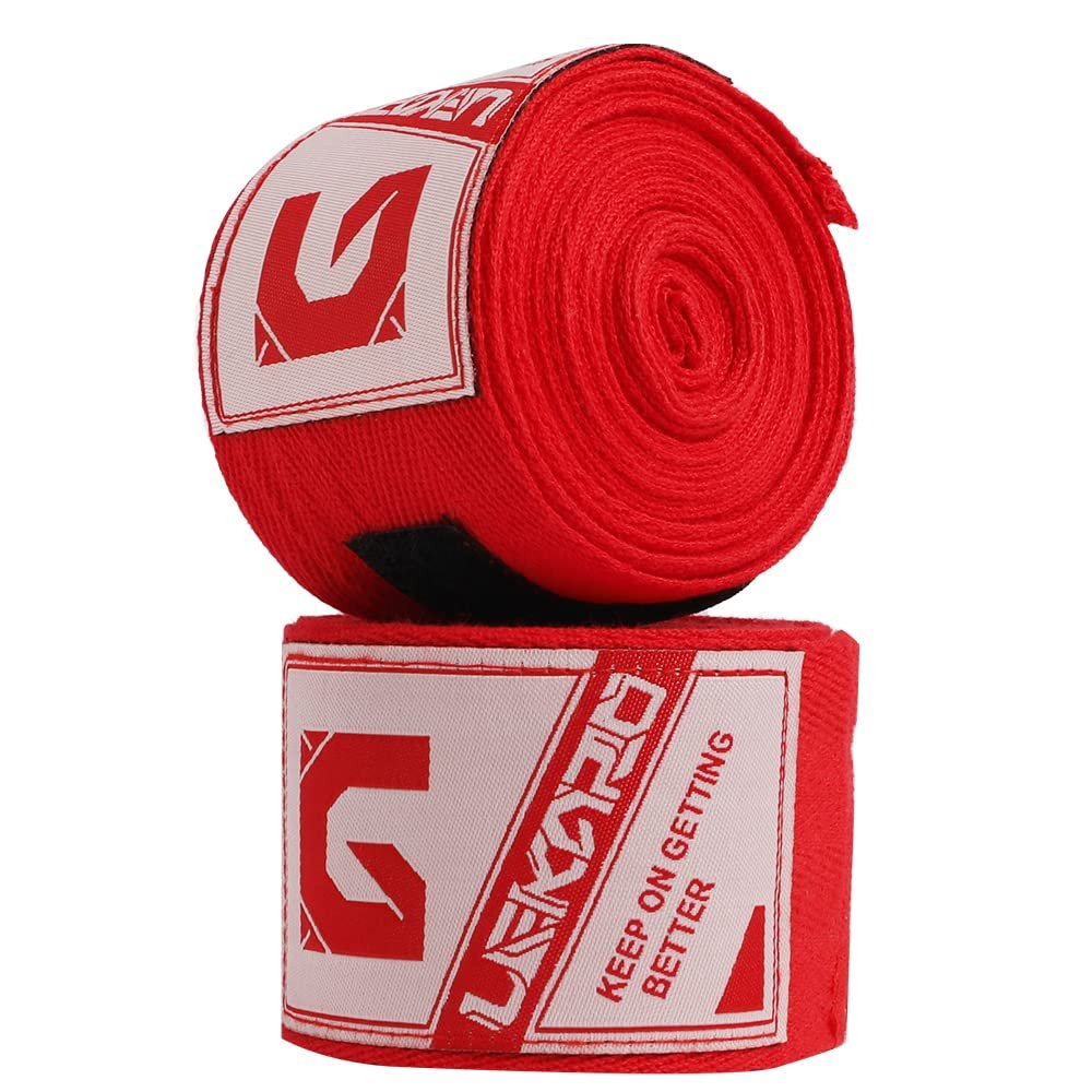 LEKRO Elastic Cotton Boxing Hand Wraps for Muay Thai MMA Training for Men & Women (Red, 180")