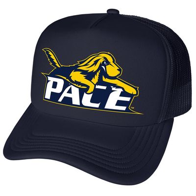Campus Lab Official Pace University Primary Logo Foam Snapback Trucker Hat - Unisex for Men and Women Navy