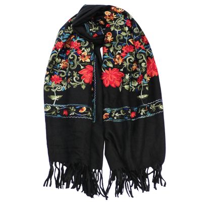 DOFOTAWN Womens Embroidered Oversize Tassel Pashmina Shawl Scarf Gift for Women (black)