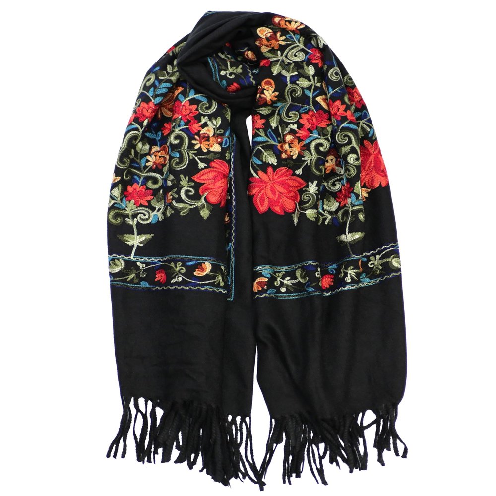DOFOTAWN Womens Embroidered Oversize Tassel Pashmina Shawl Scarf Gift for Women (black)