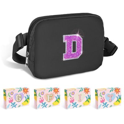 COSHAYSOO Black Fanny Pack for Girls Purse Crossbody Belt Bag with Initials, Personalized 6 7 8 9 10 11 12 Year Old Teen Girl Birthday Gift Ideas Christmas Gifts Preteen Tween Trendy Stuff Letter D