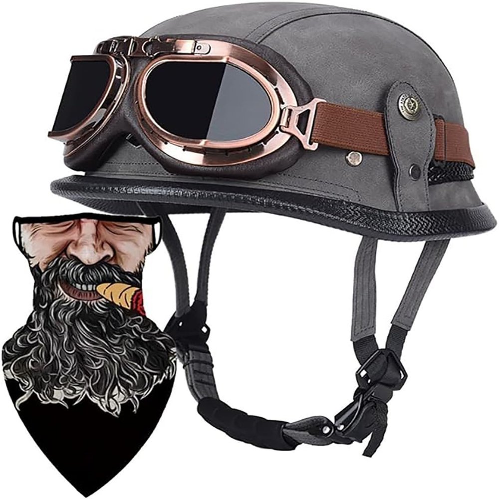German Style Motorcycle Helmet Thin Skull Cap Half Helmet with Goggles for Adult Men Women, Retro Half Face Helmet DOT Approve Helmet Novelty Half Helmet for Cruiser Scooter Chopper 5,XL