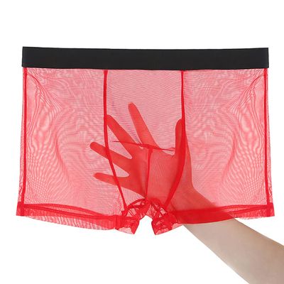 BMYALLEI Men's Underwear Sexy See-through Mesh Breathable Boxer Briefs Men's Transparent Printed Trucks (US, Alpha, X-Large, Regular, Short, Red)