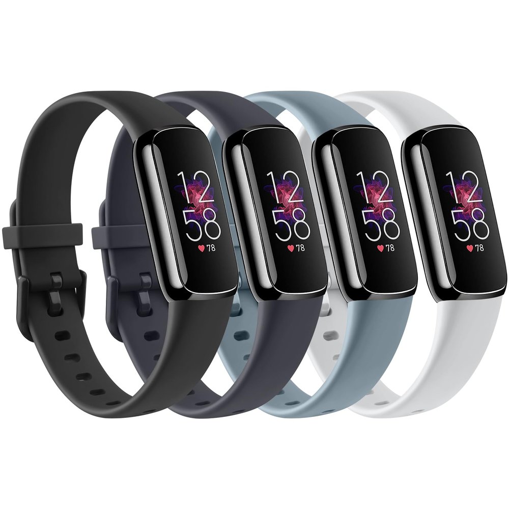 4 Pack Sport Bands Compatible with Fitbit Luxe Bands for Women Men, Soft Replacement Straps Wristbands for Fitbit Luxe Fitness Tracker (Black/Midnight Blue/Blue Gray/Light Gray,Large)