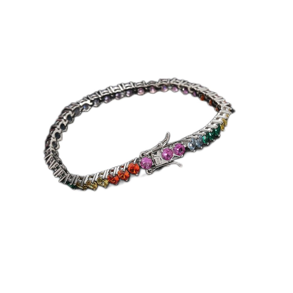 AUTOSTARY 4mm three-prong colored zircon chain single-row 3-prong chain tennis bracelet European and American hip-hop full zirconia tennis necklace