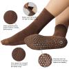 Toes Home Pilates Socks for Women with Non Slip Grippers, Yoga Crew Socks for Barre Hospital Exercise Workout Sticky Athletic Slipper Socks 4 Pairs Fall Brown Tan view 4