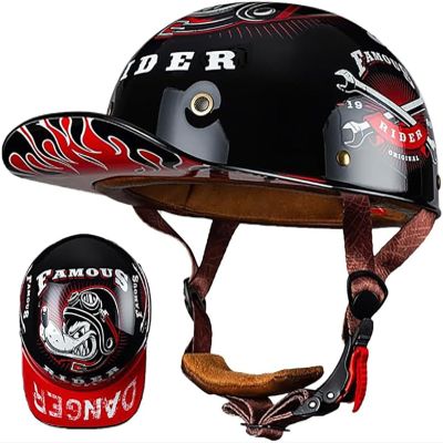 Baseball Cap Motorcycle Half Helmet, DOT Approve Adult Men Women Half Shell Helmet Retro Motorcycle Open Face Helmet, for Scooter Moped Cruiser Chopper 3,M