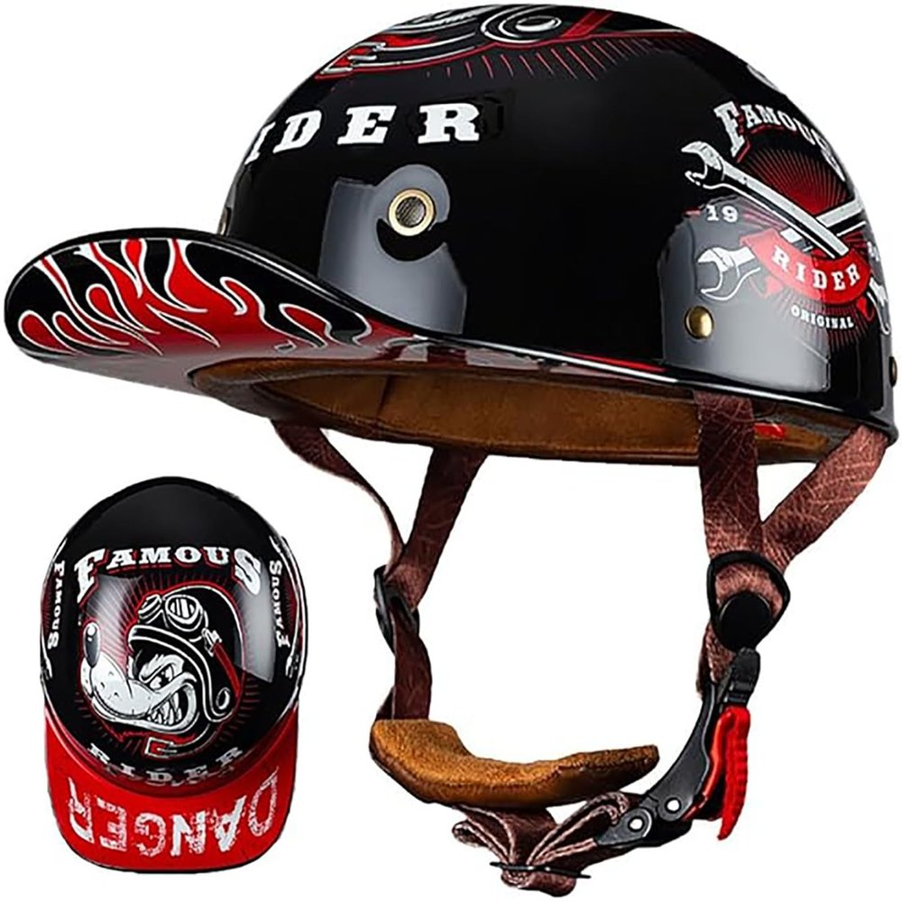 Baseball Cap Motorcycle Half Helmet, DOT Approve Adult Men Women Half Shell Helmet Retro Motorcycle Open Face Helmet, for Scooter Moped Cruiser Chopper 3,M