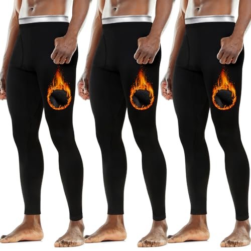 Cutecrop 3 Pack Men's Thermal Underwear Pants Fleece Lined Thermal Pant Leggings for Men Base Layer Bottoms(Large,Black)