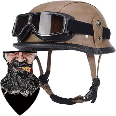 German Style Motorcycle Helmet Thin Skull Cap Half Helmet with Goggles for Adult Men Women, Retro Half Face Helmet DOT Approve Helmet Novelty Half Helmet for Cruiser Scooter Chopper 14,XXL