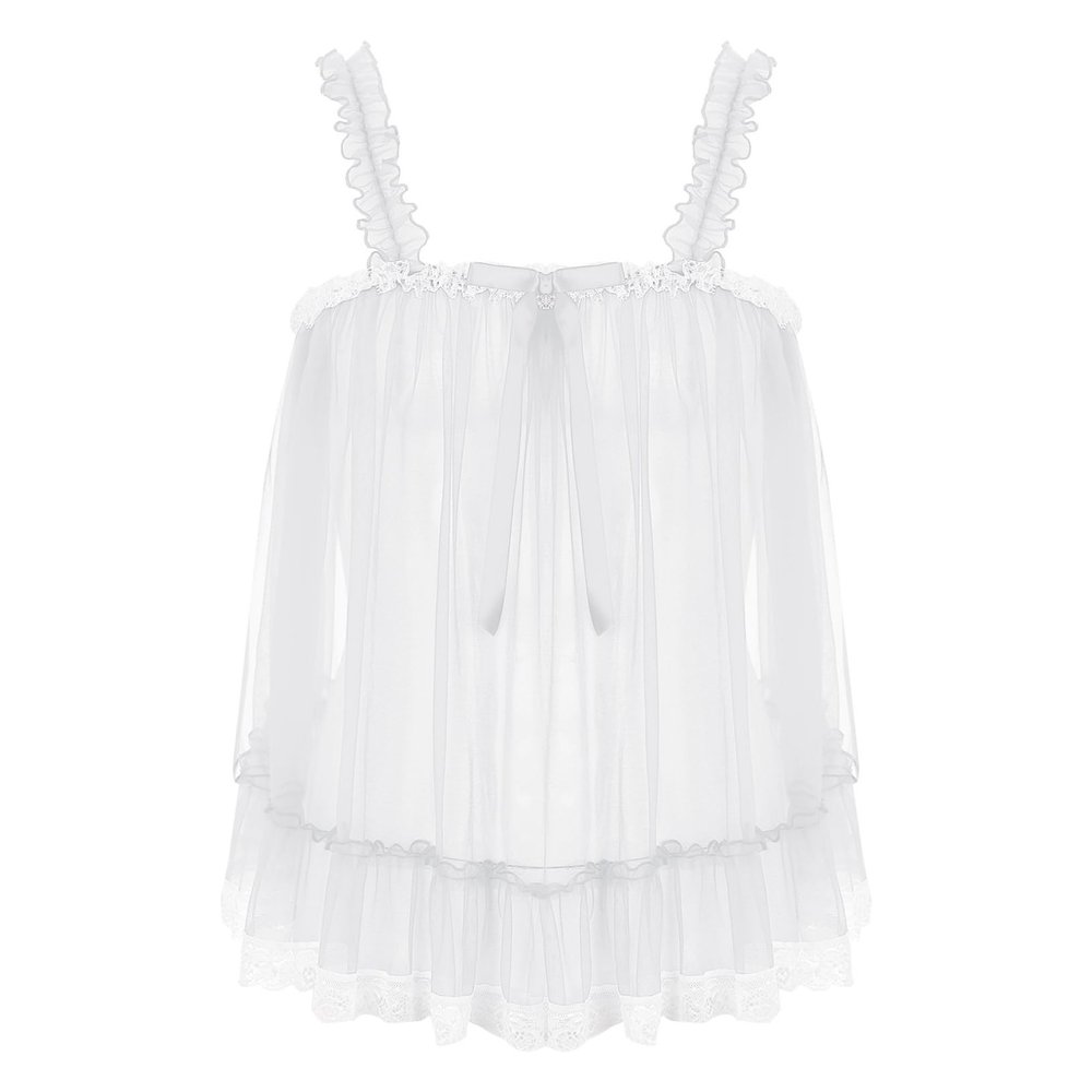 Freebily Men's Sissy Lingerie Lace Trim Camisole Tank Tops Sleepwear Crop Tops Sexy Chemise Tops White Medium