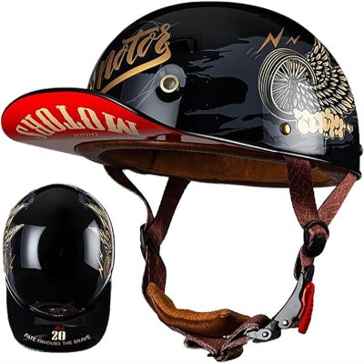 Baseball Cap Motorcycle Half Helmet, DOT Approve Adult Men Women Half Shell Helmet Retro Motorcycle Open Face Helmet, for Scooter Moped Cruiser Chopper 6,M