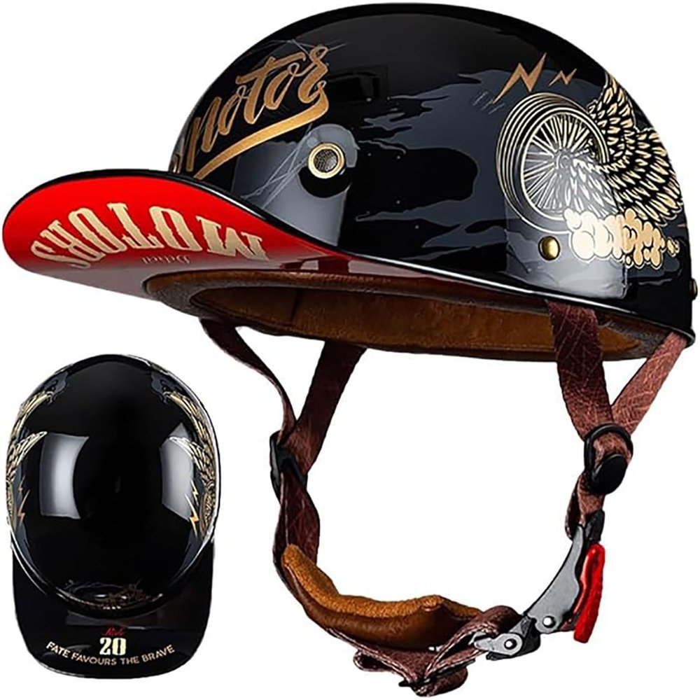 Baseball Cap Motorcycle Half Helmet, DOT Approve Adult Men Women Half Shell Helmet Retro Motorcycle Open Face Helmet, for Scooter Moped Cruiser Chopper 6,M