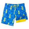 SURF CUZ Mens Swim Trunks with Compression Liner Quick Dry Swim Shorts 7" Swimming Trunks Stretch Zipper Pockets,Pineapple Coast,XL view 1