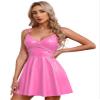 iiniim Women's Wet Look Patent Leather Dress Latex Shiny Club Vinyl Slip Dress Outfit Clubwear Pink XX-Large view 1