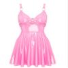 iiniim Women's Wet Look Patent Leather Dress Latex Shiny Club Vinyl Slip Dress Outfit Clubwear Pink XX-Large view 3