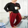 Yukiuiny Mens Long Sleeve Pyjama Sets Red and Black Plaid Pajama Pants, Black Cotton Top/Red Black Bottom XL view 3