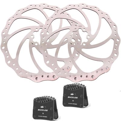BUCKLOS 203mm MTB Disc Brake Rotor with 6 Bolts and BL-04S 2 Pair Disc Brake Pads for Ceramic Shimano H03A H03C D02S D03S M640 M820 M6120 M7120