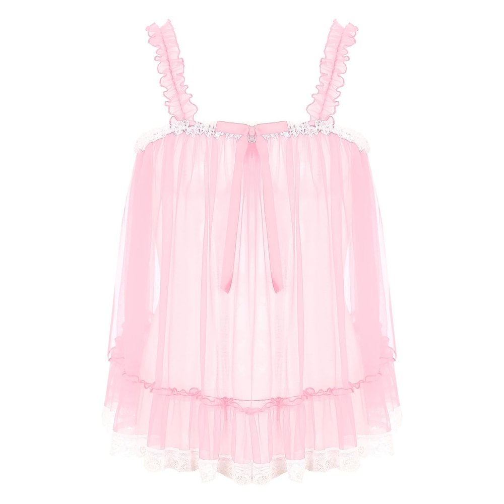 Freebily Men's Sissy Lingerie Lace Trim Camisole Tank Tops Sleepwear Crop Tops Sexy Chemise Tops Pink Large