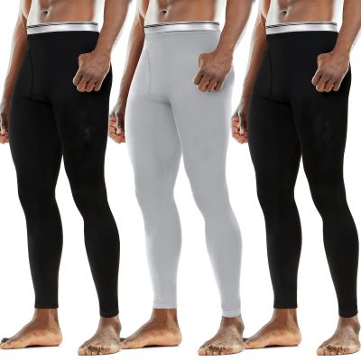 Cutecrop 3 Pack Men's Thermal Underwear Pants Fleece Lined Thermal Pant Leggings for Men Base Layer Bottoms(Large,Black, Gray)