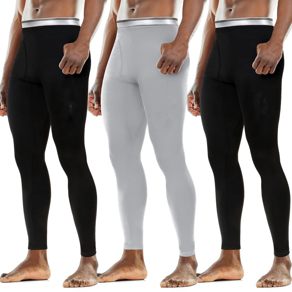 Cutecrop 3 Pack Men's Thermal Underwear Pants Fleece Lined Thermal Pant Leggings for Men Base Layer Bottoms(Large,Black, Gray)
