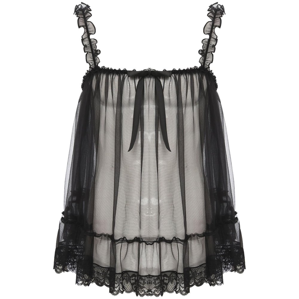 Freebily Men's Sissy Lingerie Lace Trim Camisole Tank Tops Sleepwear Crop Tops Sexy Chemise Tops Black Medium