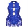 WinChang Womens Mesh Splice Sequin Leotard with Fringe for Latin Dance Gymnastics Bodysuit 13RoyalBlue Small view 4