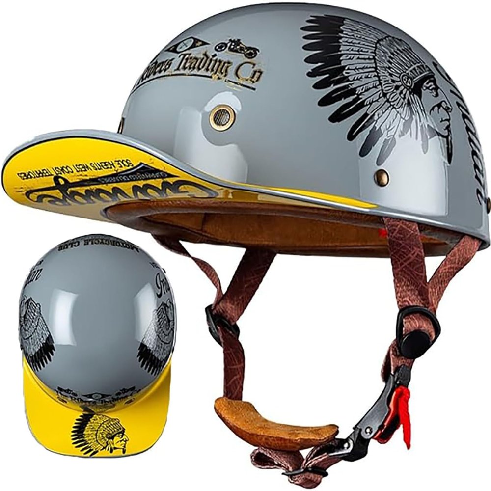 Baseball Cap Motorcycle Half Helmet, DOT Approve Adult Men Women Half Shell Helmet Retro Motorcycle Open Face Helmet, for Scooter Moped Cruiser Chopper 1,M