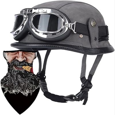 German Style Motorcycle Helmet Thin Skull Cap Half Helmet with Goggles for Adult Men Women, Retro Half Face Helmet DOT Approve Helmet Novelty Half Helmet for Cruiser Scooter Chopper 13,M