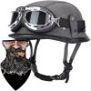 German Style Motorcycle Helmet Thin Skull Cap Half Helmet with Goggles for Adult Men Women, Retro Half Face Helmet DOT Approve Helmet Novelty Half Helmet for Cruiser Scooter Chopper 13,M view 1