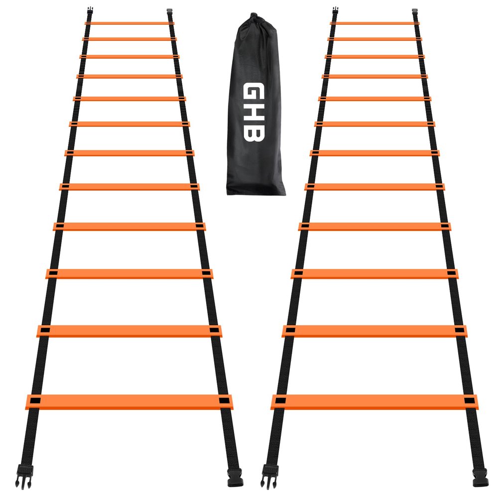 GHB Pro Agility Ladder 2 Pack Agility Training Ladder Speed 12 Rung 20ft with Carrying Bag (Orange)