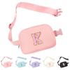 Aganmi Belt Bag for Women Fanny Pack, Chenille Initial Fashion Crossbody Waist Pack with Adjustable Strap, Waterproof Fanny Belt Bag for Purse Travel Outdoors Running Hiking(Pink K) view 1