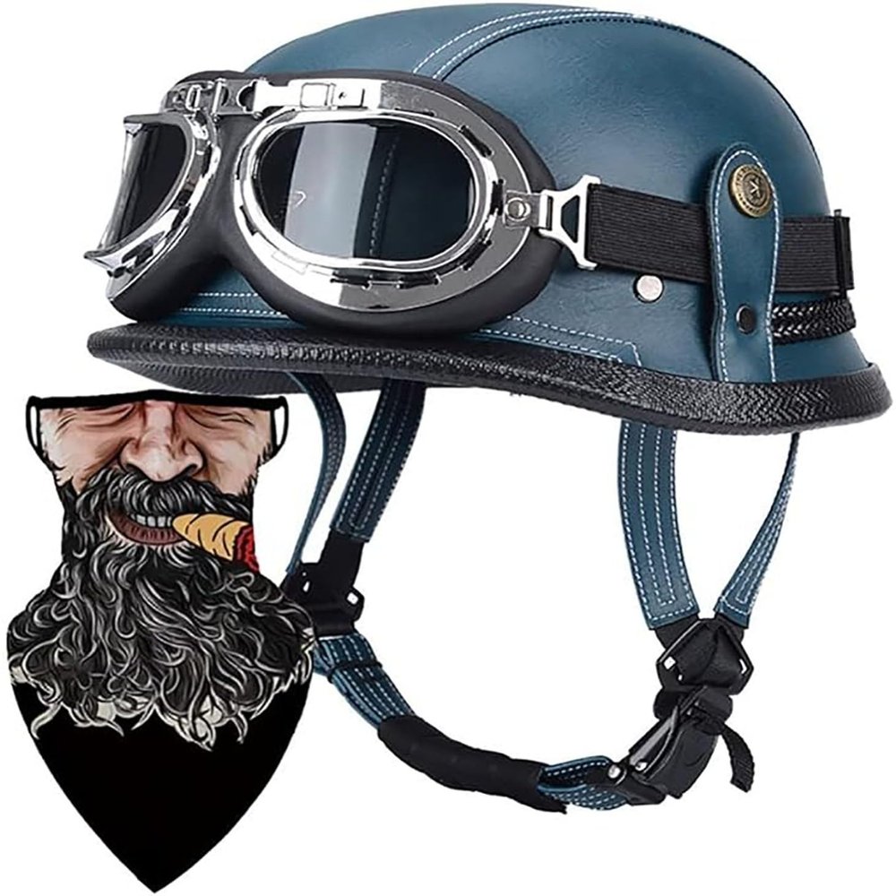 German Style Motorcycle Helmet Thin Skull Cap Half Helmet with Goggles for Adult Men Women, Retro Half Face Helmet DOT Approve Helmet Novelty Half Helmet for Cruiser Scooter Chopper 6,XL
