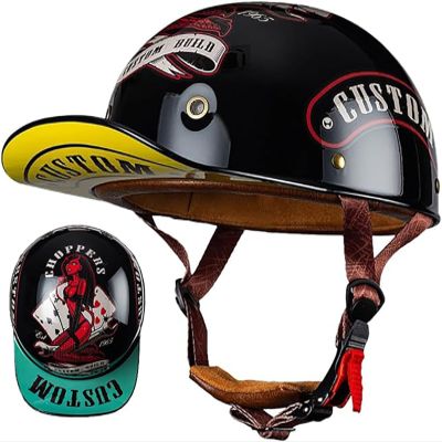 Baseball Cap Motorcycle Half Helmet, DOT Approve Adult Men Women Half Shell Helmet Retro Motorcycle Open Face Helmet, for Scooter Moped Cruiser Chopper 8,L