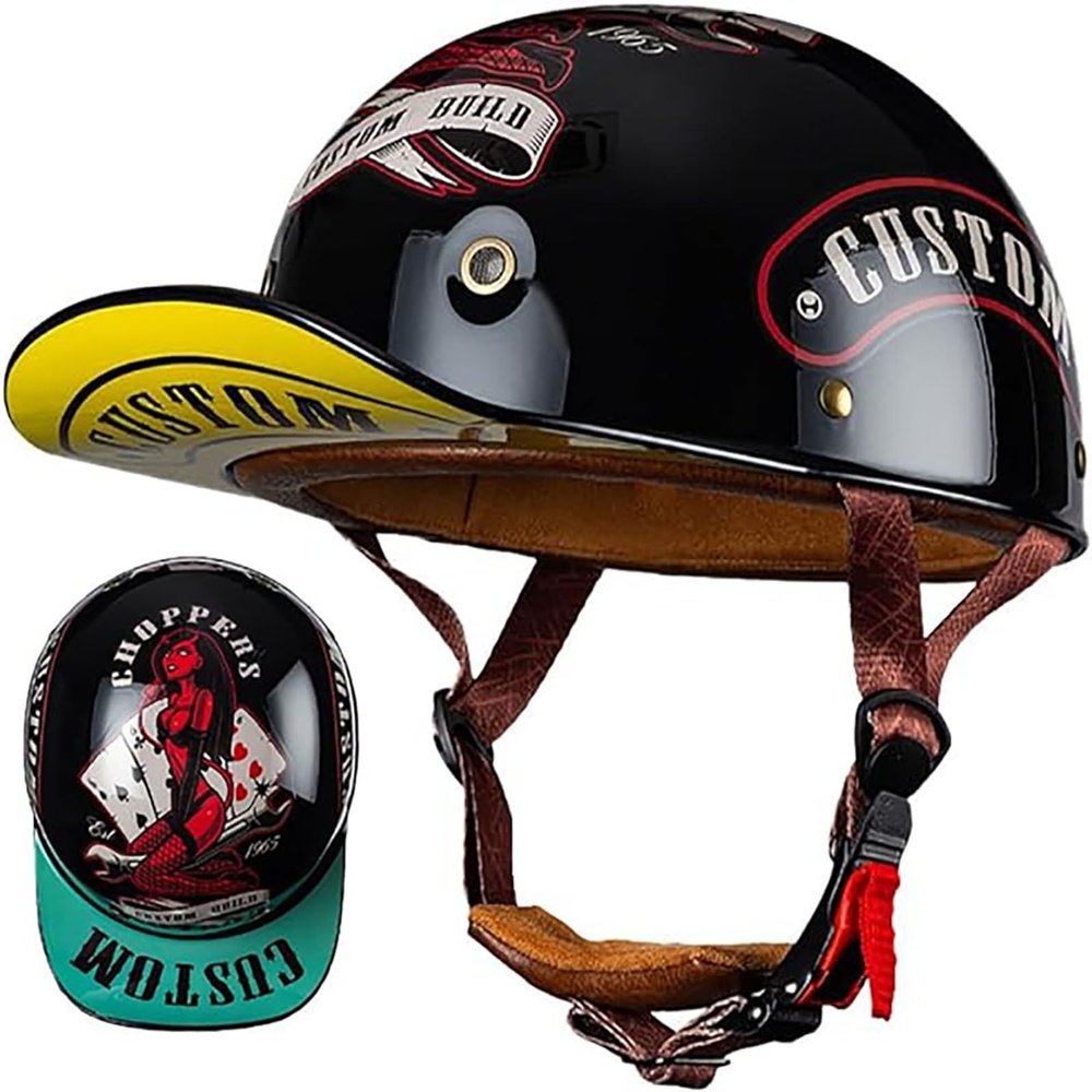 Baseball Cap Motorcycle Half Helmet, DOT Approve Adult Men Women Half Shell Helmet Retro Motorcycle Open Face Helmet, for Scooter Moped Cruiser Chopper 8,L