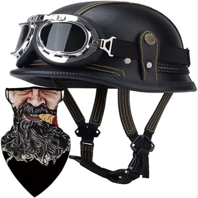 German Style Motorcycle Helmet Thin Skull Cap Half Helmet with Goggles for Adult Men Women, Retro Half Face Helmet DOT Approve Helmet Novelty Half Helmet for Cruiser Scooter Chopper 7,XXL