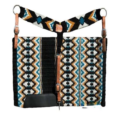 Cheval's International Wool Saddle Pad & Mohair Breast Collars for Horse Riding Pack of 2 (Cob-Black)