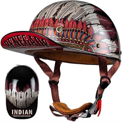Baseball Cap Motorcycle Half Helmet, DOT Approve Adult Men Women Half Shell Helmet Retro Motorcycle Open Face Helmet, for Scooter Moped Cruiser Chopper 9,L