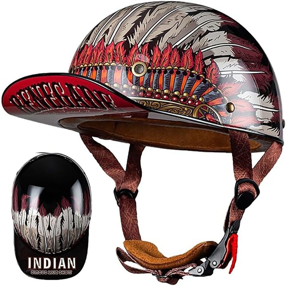 Baseball Cap Motorcycle Half Helmet, DOT Approve Adult Men Women Half Shell Helmet Retro Motorcycle Open Face Helmet, for Scooter Moped Cruiser Chopper 9,L