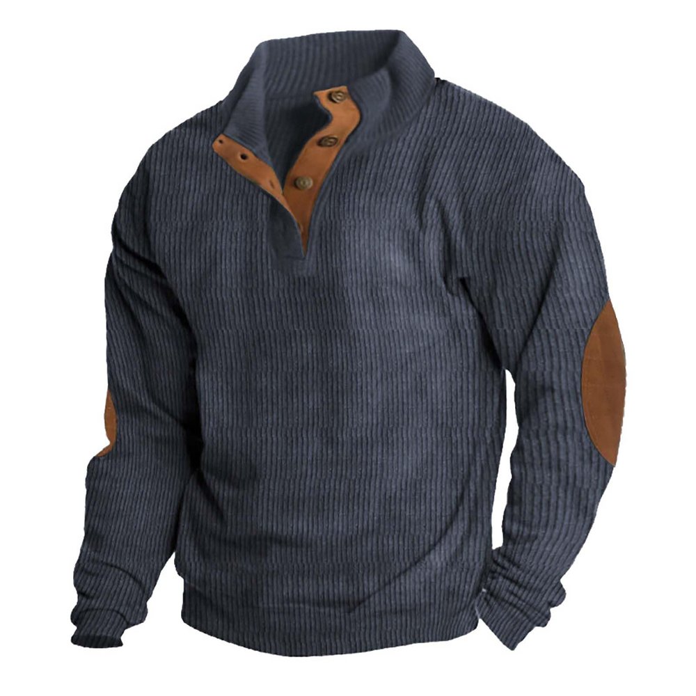 QWENTMTNTY Corduroy Shirt Men Slim Fit Casual Lightweight Fleece Fleece Pullover Men Big and Tall Long Sleeve Mock Neck Sweater Polo Sweatshirts A-Blue
