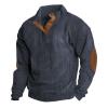 QWENTMTNTY Corduroy Shirt Men Slim Fit Casual Lightweight Fleece Fleece Pullover Men Big and Tall Long Sleeve Mock Neck Sweater Polo Sweatshirts A-Blue view 1