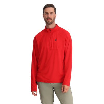 Spyder Men's Gridweb Half Zip Stretch Fleece Jacket Base Layer, Spyder Red, Large