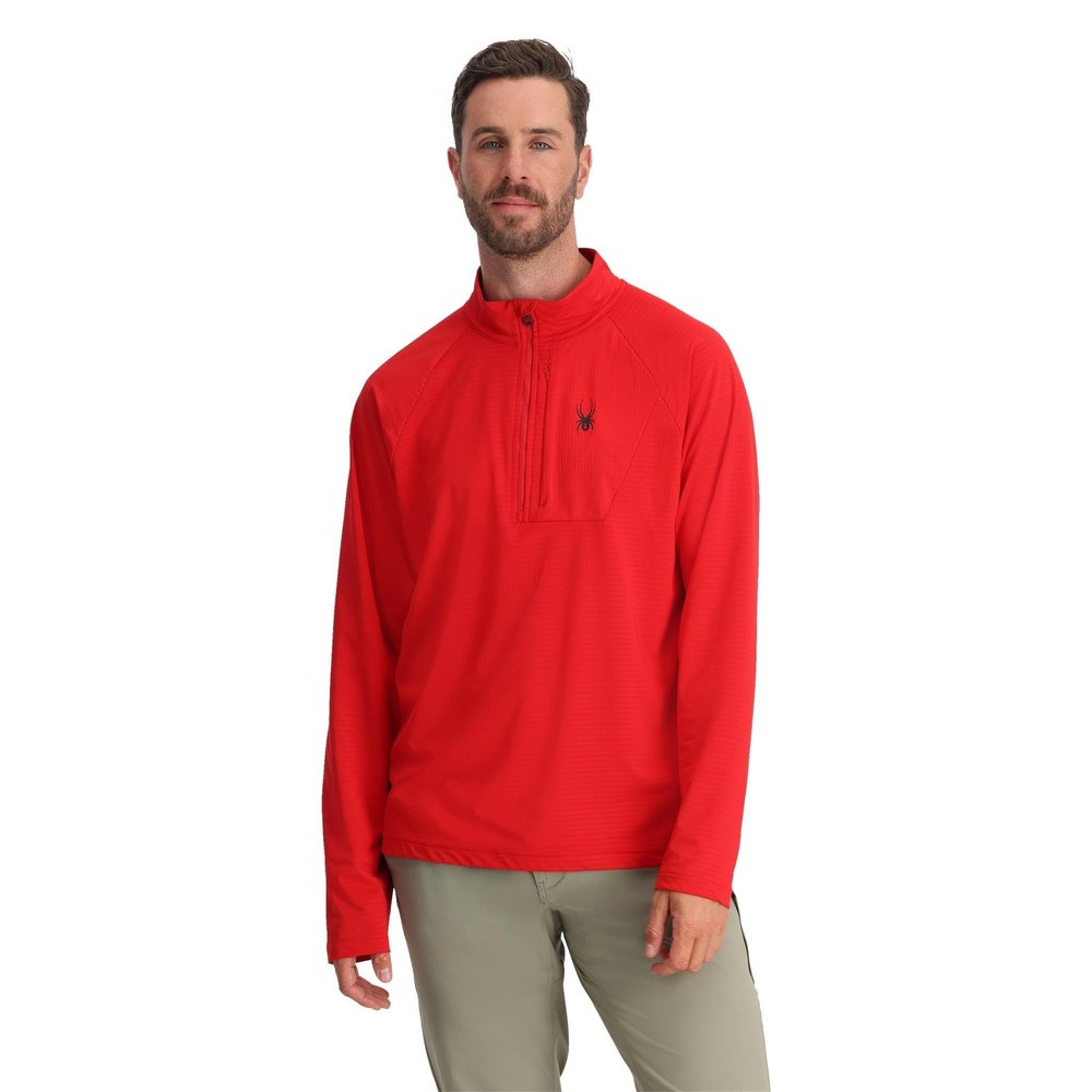 Spyder Men's Gridweb Half Zip Stretch Fleece Jacket Base Layer, Spyder Red, Large