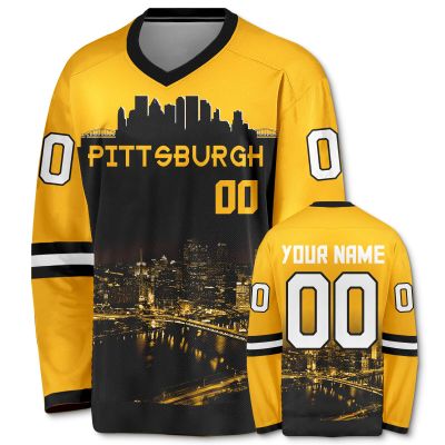 Custom Hockey Jersey City Night Skyline Shirts Team Uniform for Fans Men Women Youth Gifts Personalized Name Number