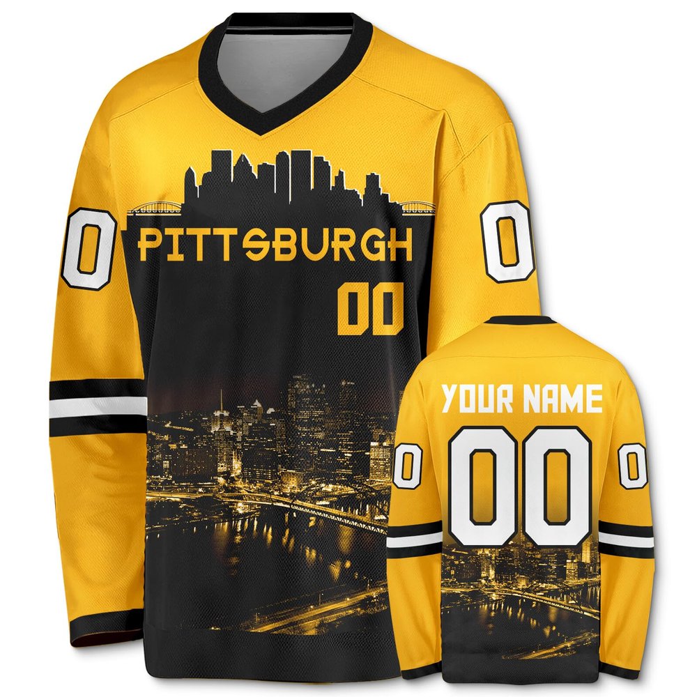 Custom Hockey Jersey City Night Skyline Shirts Team Uniform for Fans Men Women Youth Gifts Personalized Name Number