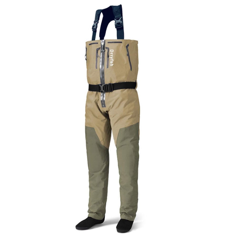 Drryfsh Front Zippered Breathable Chest Waders with Neoprene Suspenders for Men (3X-Large)
