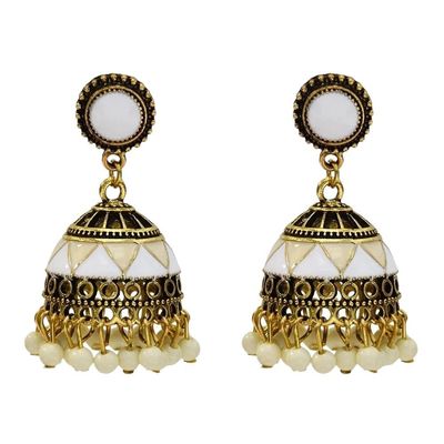 Ethnic Classical Colorful Beads Earrings Handmade Ladies Gypsy India Earrings Vintage Jewelry (Color : White)